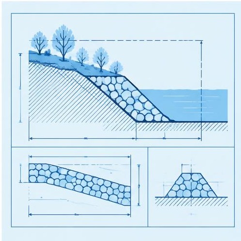 Illustration of riverbank stabilization engineering plans