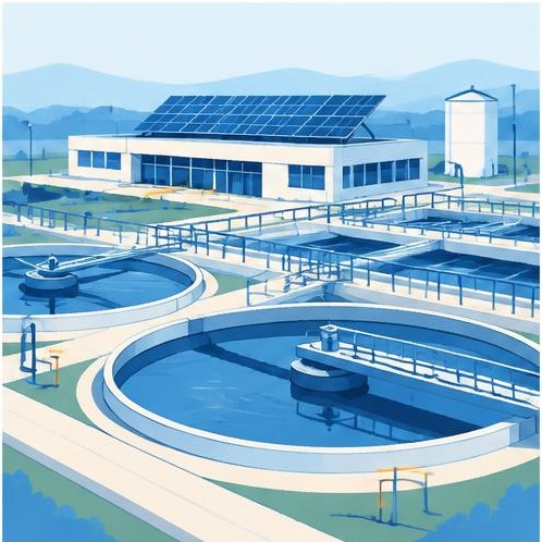 Illustration of a treatment facility with solar panels